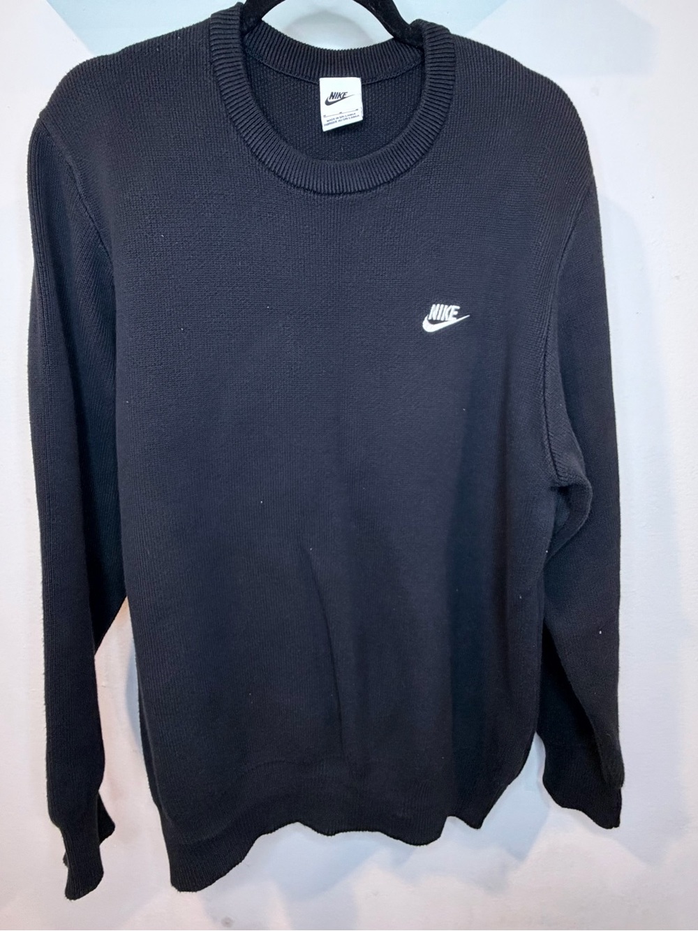 Nike Mens Knit Crewneck Sweater M Black Embroidered Logo